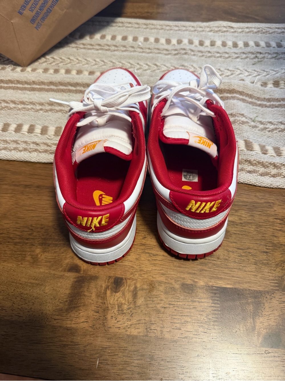 Nike  White and Red Low-Top Sneakers with Yellow Logo
